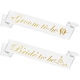 Bride Sash Groom Sash 2PCS Bride and Groom Sash Set White Bridal Sash Bachelorette Party Supplies Bride Gifts Bachelorette Outfit for Bride Accessories for Bachelorette Party Bridal Shower Favors