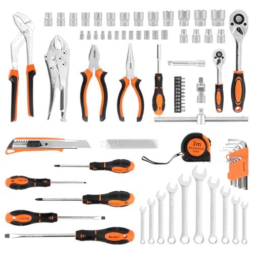 Walter Steel Complete Tool Box 85 Pieces, Chrome Vanadium | Complete Portable Screwdriver and Pliers Tool Kit Ideal for Daily Maintenance at Home or Garage Orange
