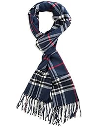 Veronz Super Soft Luxurious Classic Cashmere Feel Winter Scarf (Navy Plaid)