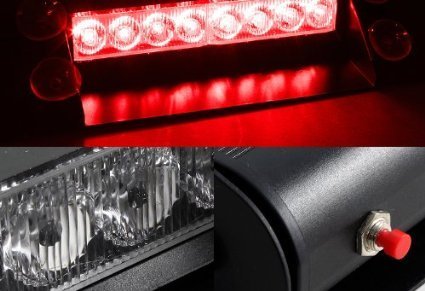 8 LED Warning Caution Car Van Truck Emergency Strobe Light Lamp For Interior Roof / Dash / Windshield (Red)