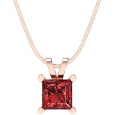 Clara Pucci 14K Rose Gold Plated Solitaire 16" Box-Chain Necklace - Sterling Silver 0.5ct Princess Cut Garnet Pendant