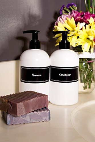 Bottiful Home-16 oz. Refillable Empty Durable Opaque White PET Plastic Shampoo and Conditioner Pump Bottle Set-B&W Pre-Applied Fully Waterproof Labels-100% Rust-FREE, Clog-FREE, Drip-FREE