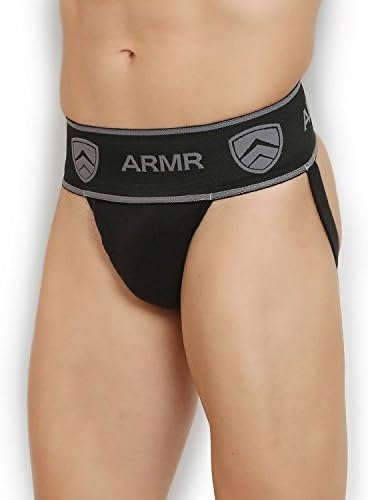 Armr JockStrap Gym Athletic Cotton Supporter Thermal Control with Cup Pocket for Mens Jockstrap Black Waist 38 Inch
