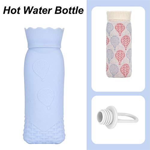 Ranoff Hot Water Bottle Warm Water Bag Knit Cloth Cover Portable Portable Silicone (Blue) - Thumbnail 2