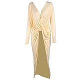 Missord Women Long Sleeve V Neck Irregular Soft Casual Long Tops Blouses Small Light Yellow