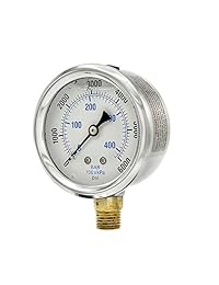 Pic Gauge 201l 254s relleno de glicerina Industrial Monte Medidor de presión inferior con acero inoxidable caso, latón Internals, tamaño de lente de plástico, 2 1 2" Dial, tamaño de 1 4" macho NPT Conexión, Rango de 0 6000 PSI
