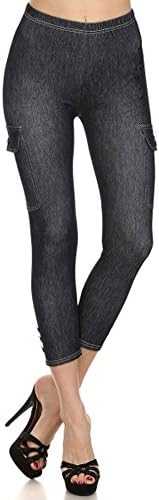 Fashiondio Women's Regular &amp; Plus Size Full Length Fashion Leggings (REGULAR-ONE SIZE, DENIM-POCKET 2)