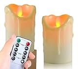 Flameless Candles, Battery Operated LED Lights Candle - Drip Flickering Tealight with Realistic Dancing Flames and 10 keys Remote Timer (Set of 2) (white)