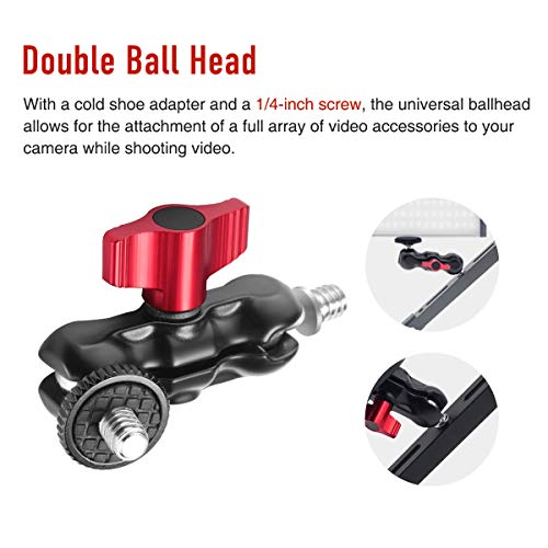 CAMO Double Ball Head, with Shoe Mount and 1/4-inch Screw, for DSLR Camera/On-Camera Monitor/Video Lights, Multi-Functional Portable Durable Aluminum Alloy - Thumbnail 2