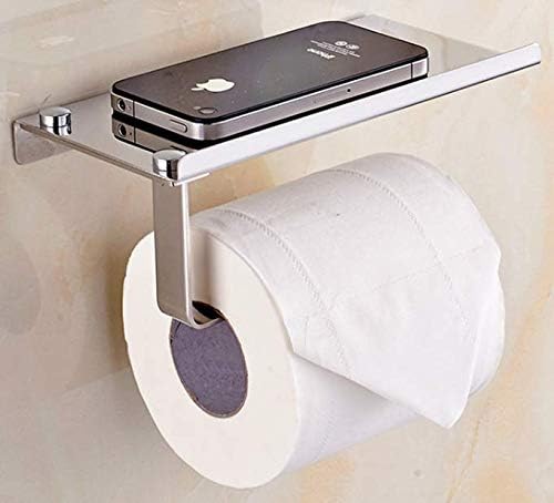 XiZiMi Toilet Paper Roll Holder Stainless Steel Wall Mounted Bathroom Tissue Storage with Phone Holder Shelf Stand