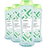 Amazon Brand - Solimo Coconut Water Body Wash, 21 Fluid Ounce (Pack of 4)