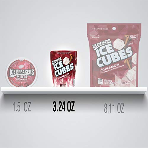 ICE BREAKERS, ICE CUBES, Cinnamon, Sugar Free Chewing Gum, Christmas, 3.24 oz, Cube Bottles, 6