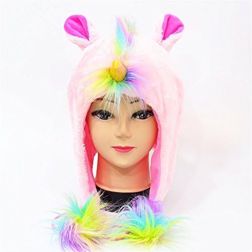 MeMo Toys Unicorn Hat Rainbow Fluffy Party Hat Horn Headwear Perfect for Cosplay Costume (Pink)