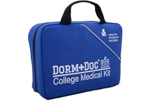 DormDoc 175 Piece Emergency First Aid Kit for College Students - Dorm Room Medical Kit with OTC Medicines and Bandages - Health Kit in Compact Zipper Case for School, Sports, Vehicle and Travel Blue