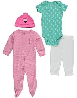 Baby Girls' 4-Piece Take Me Home Set (6 Months, Flamingo)
