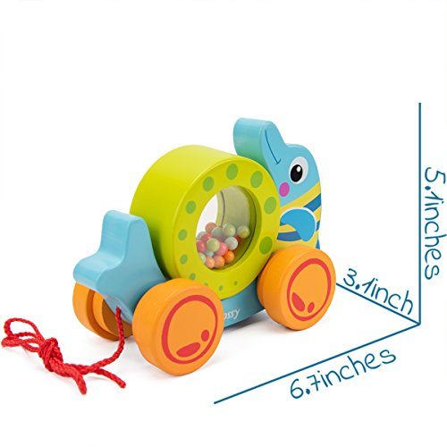 COSSY Wooden Pull Toys for 1 Year Old, Rolling Dolphin Push Toy For Toddler Children Kids - Thumbnail 5