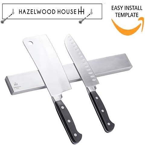 Luxury Hazelwood House 15" Magnetic Kitchen Knife Strip - Stainless Steel Magnetic Knife Block For Kitchen Knife Storage- Strong Magnet Wall-Mounted Spice Rack Holder EASY INSTALLATION TEMPLATE