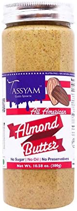 Tassyam Natural Almond Butter, 300g | Gluten Free, Keto Friendly, No Sugar, No Oil, No Preservatives