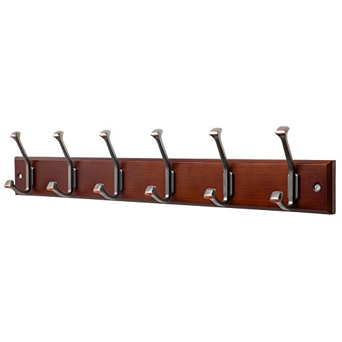 Finnhomy Wooden Coat Hooks Wall Hooks 6 Dual Hooks 24Inch Rail/Pilltop