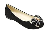 Bella Marie Bella-12k Kids round toe golden beaded bow knot decor suede slip on boat ballet flat shoes