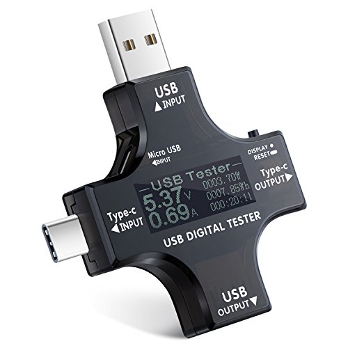 USB Power Meter, Pofesun USB Type C Digital Power Meter Tester Multimeter Current and Voltage Monitor, DC 5.1A 32V Amp Voltage Power Meter, Test Speed of Chargers, Cables, Capacity of Power Banks