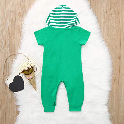 Tronet Infant Baby Short Sleeve St. Patrick's Day Onesies Hooded Striped Jumpsuit Romper Green - Thumbnail 4