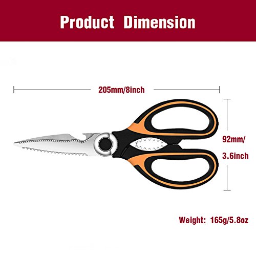 Kitchen Shears, Naxxlab Stainless Steel Multi-Purpose Heavy Duty Kitchen Scissors, Cooking Scissors with Bottle Opener Sacle Scraper Function 8 Inch (Orange & Black)