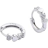 Double Love Heart Cubic Zirconia Sleeper Small Hoop Earrings for Women Teen Girls Cartilage Tiny Cute CZ Huggie Hoops Hypoallergenic for Sensitive Ear