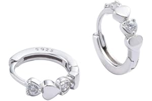 DTJA Double Love Heart Cubic Zirconia Sleeper Small Hoop Earrings for Women Teen Girls Cartilage Tiny Cute CZ Huggie Hoops Hypoallergenic for Sensitive Ear