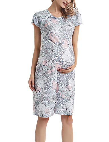 GINKANA Maternity Labor Delivery Gown Hospital Nightgown Nursing Nightdress with Matching Pillowcase