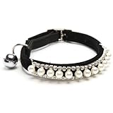BingPet BA3003 Soft Velvet Safe Cat Necklace Collar Adjustable Pearl & Crystal With Bells
