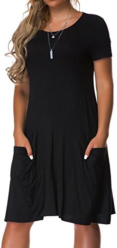 VOIANLIMO Women's Plus Size Casual Loose T Shirt Mini Dress with Pockets Black 2XL