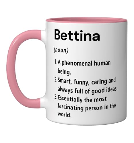 Bettina Name Definition Dictionary Ceramic Mug, Pink/White
