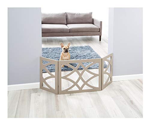Zoogamo 3 Panel Gray Wooden Curves Design Pet Gate -19 Inches Tall Expands Up to 48'' Freestanding Tri Fold Durable Wooden Dog Fence-Indoor/Outdoor Pet Barrier for Stairs,Doorways - Thumbnail 3