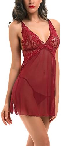 ADORNEVE Women Sexy Halter Lingerie Sexy Lace Babydoll Mesh Chemise