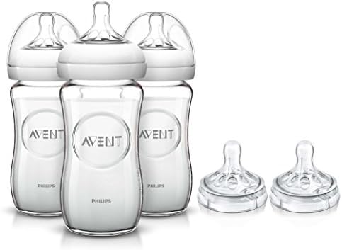 Philips Avent 3 Count Natural Glass Bottle with Replacement Fast Flow Nipples, 8 Ounce (Includes Bonus Baby Haven Reusable Steam Sterilizer Bag)