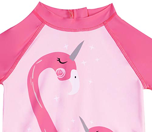 Baby Toddler Girls Unicorn Swimsuits One Piece Swimwear Bathing Suits Rash Guard UPF 50+ (Sweet Flamingo, 9-18 Months)