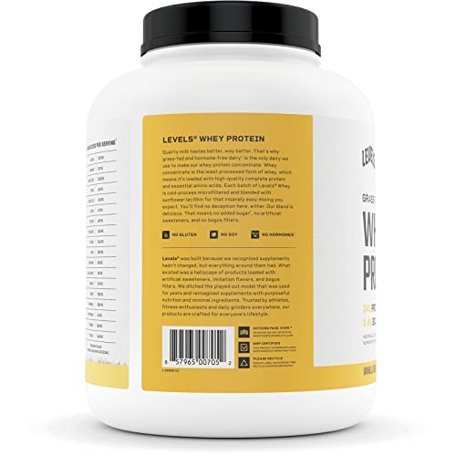 Levels Grass Fed 100 Whey Protein, No Hormones, Vanilla Bean, 5LB