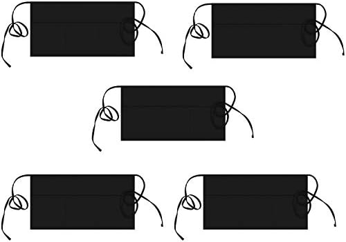 YOLLO 5-Pack Restaurant Waist Aprons with 3 Pockets Kitchen Cooking Restaurant Bistro Craft Garden Half Aprons for Men, Women, Chef, Baker, Servers, Waitress, Waiter, Craftsmen, Black
