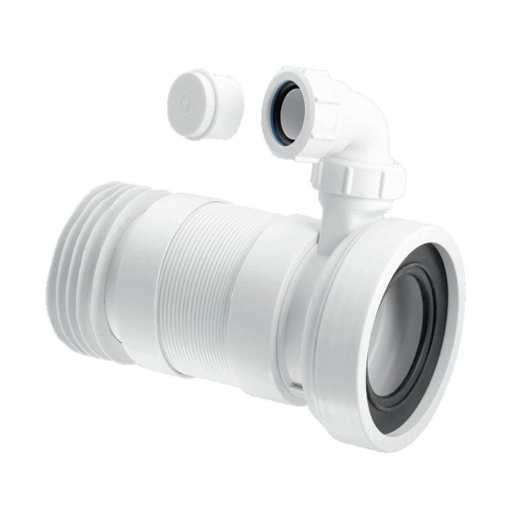 McAlpine WC-F26RV 170-410 mm Straight Flexible WC Connector with Vent Boss - White