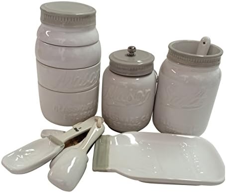 Mason Jar Ceramic 12 Piece Kitchenware Set WHITE