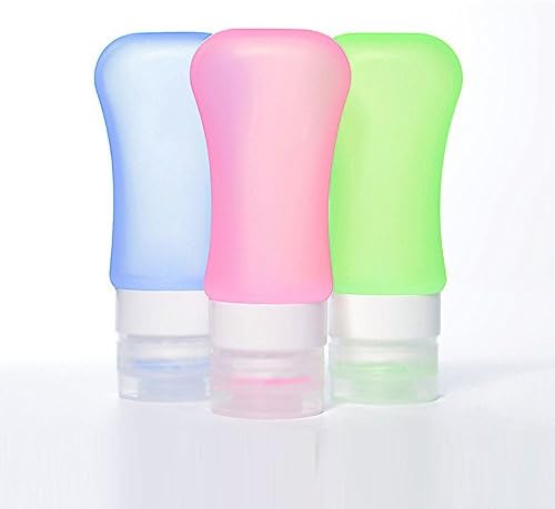 Portable Soft Silicone Travel bottles Set Leak Proof Silicone Squeezable and Refillable Travel Containers for Shampoo, Conditioner, Lotion, Toiletries (3oz, Pack of 3)