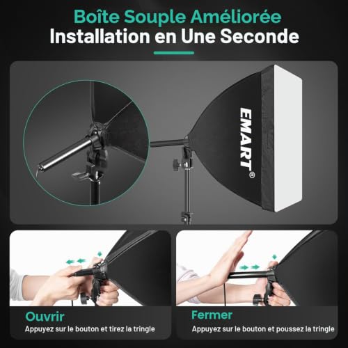 EMART Softbox 40 x 40 cm, 50 W 3000-6000 K LED Photo Studio Light, Foldable Softbox with Stand, Soft Box for Video, Photography, Portraits in Studio