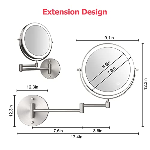 Rechargeable Wall Mounted Lighted Makeup Vanity Mirror, 8 Inch Double
