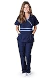 Natural Uniforms Women's Contrast Mock Wrap Scrub Set (Navy Blue) (Large)