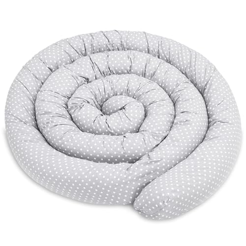 Totsy Baby Seitenschläferkissen Bettschlange Body Pillow 150 cm Baumwolle - Kopfkissen lang Bettrolle Schlafkissen Nackenrolle Kissen Oeko-Tex Tupfen auf Grau