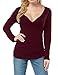 ALLEGRACE Womens Sexy Long Sleeve Tops Casual Fall Ruched V Neck Wrap Shirts Wine M