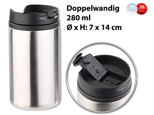 Rosenstein & Söhne Thermobecher mit Deckel: 2er-Set doppelwandige Edelstahl-Isolierbecher, hält warm & kalt, 280ml (Tea-to-Go-Becher, Thermokaffeebecher, Getränkehalter) – Bild 7