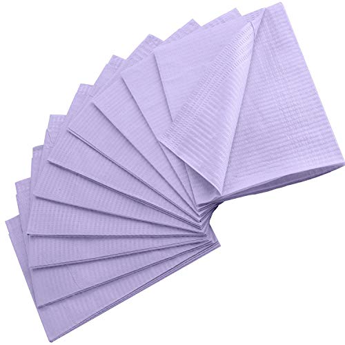 JJ Care Premium Purple Dental Bibs Pack of 500, 3 Ply Waterproof Bibs