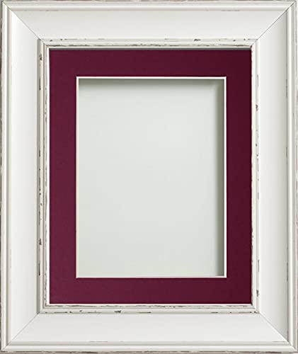Frame Company Brooke Antique White Photo Frame, Plum Mount, A4 for 9x6 inch, fitted with perspex